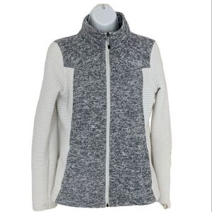 THE NORTH FACE two tone grey and white fleece lined jacket zip pull Small B1